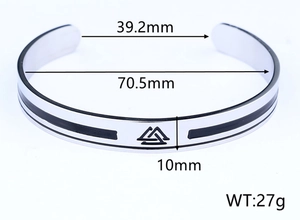 Detailed measurement of Viking rune silver cuff bracelet with dimensions and weight