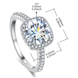 S925 sterling silver moissanite ring with 1ct stone including detailed dimension specs