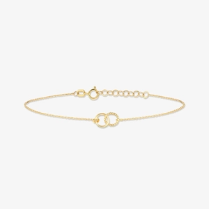 Elegant S925 sterling silver golden double interlocking ring bracelet for women