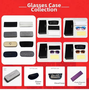 Selection of sunglasses cases including hard magnetic shells and soft leather pouches with cloths