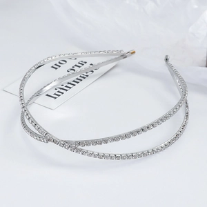 Sparkling silver cross-shaped double layer headband with rhinestones for women