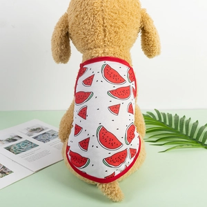 Summer breathable mesh dog vest with red watermelon print and vibrant red trim design