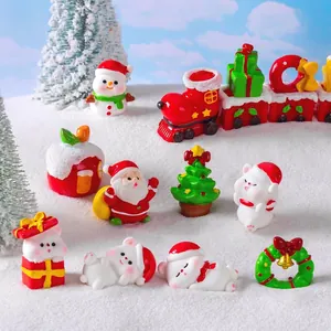 Miniature Christmas resin figurines set featuring Santa Claus, snowmen and polar bears
