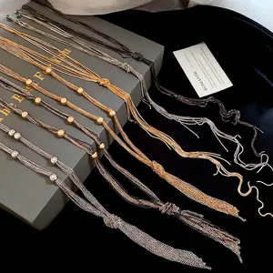 Multi Layer Iron Chain Tassel Necklace Long Lariat Knot Design Minimalist Fashion Jewelry For Women
