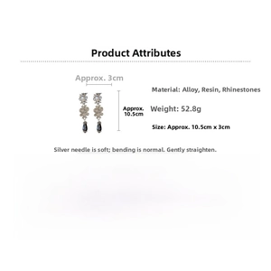 Detailed view of luxury resin flower earrings with rhinestone drop and silver pins