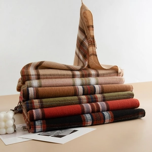Damen Elegant Karo Schal Warm Winter Kariert Pashmina Stola Garngefärbt Polyester Schal Mit Fransen Für Täglich Pendeln