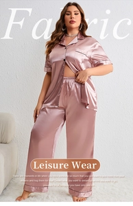 Detail of silk satin pajama set in lotus pink with contrast piping and button-up front