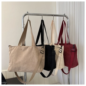 Corduroy tote bag in four colors with large capacity and soft minimalist texture