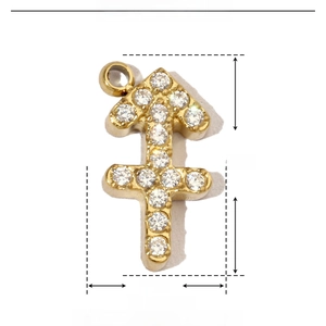 Detailed view of Sagittarius zodiac gold pendant with cubic zirconia and size dimensions