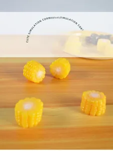 Detailed macro shot of realistic yellow corn section model on a light wood desk