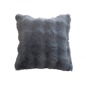 Square grey plush pillow with soft bubble texture on a clean white background