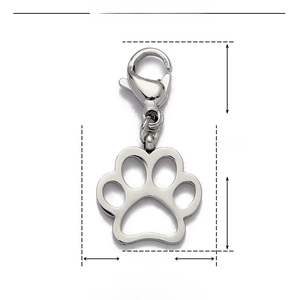 Stainless steel animal paw pendant with lobster clasp and size parameter measurements