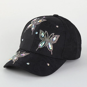 Butterfly Rhinestone Baseball Cap Jacquard Fabric Sparkling Sun Hat Fashion Outdoor Adjustable For Women
