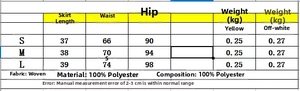 Detailed size chart for sequin mini skirt showing length and waist in centimeters