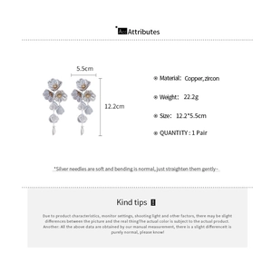 Detailed size chart for floral tassel earrings made of copper and zircon 12.2*5.5cm