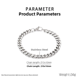 Paramètres détaillés du bracelet maille gourmette en acier inoxydable de 210x10mm avec fermoir