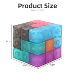 Detailed 6cm cubic dimensions of the colorful transparent magnetic 3D building blocks