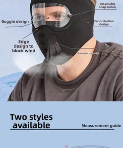 Winter fleece balaclava with clear goggles and breathable mesh for outdoor skiing