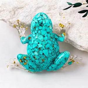 Frog Figurine Natural Crystal Crushed Stone Resin Handmade Gold Foil Desktop Ornament Home Decor Artistic Animal Sculpture