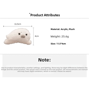 Detail view of white plush seal hair claw with acrylic base and dimensions 11.5x4cm