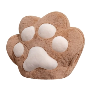 Cat paw 2-in-1 plush pillow and blanket in brown and white soft fleece material