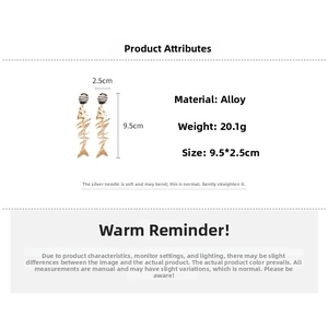 Detailed size chart for unique fishbone drop earrings with gold and enamel geometric design