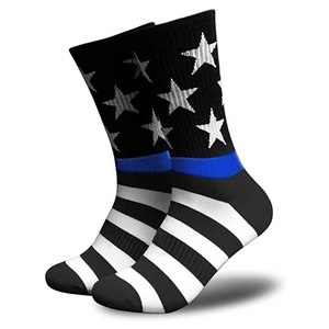 Thin Blue Line American flag style mid-calf socks with stars and stripes design