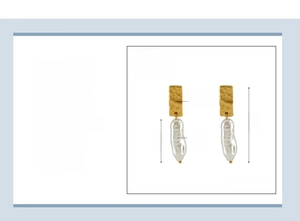 Detailed size specifications for gold stainless steel bar earrings with baroque pearls