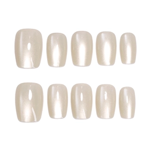 Faux ongles œil de chat blanc nacré forme carrée courte ensemble de 10 pièces