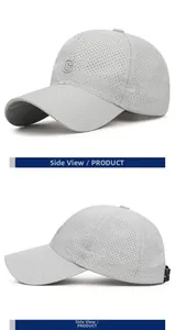 Dettaglio del tessuto mesh traspirante e del ricamo 3D sul cappellino da baseball grigio