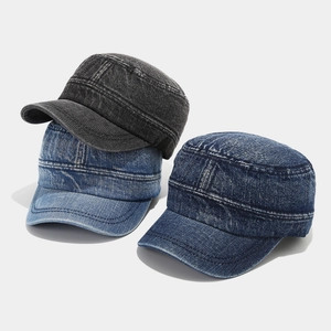 Vintage gewassen denim militaire petten voor heren en dames in drie retro kleuren