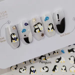 Penguin Nail Art Stickers 3D Relief Embossed Self Adhesive Cute Cartoon Fish Snowflakes Ultra Thin Kawaii DIY Manicure Decor