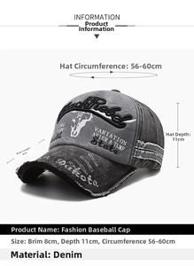 Detailed dimensions of the vintage washed baseball cap with Black Rebel embroidery