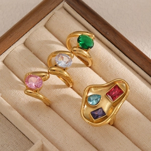 Anello Da Donna In Acciaio Inossidabile Con Zirconi Colorati Geometrico Irregolare Gioielli Di Moda Di Lusso