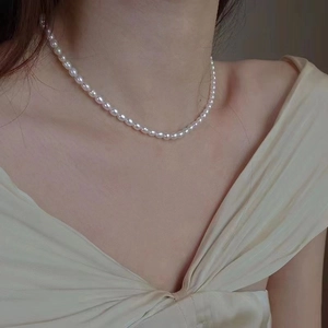 Natural Freshwater Pearl Necklace Vintage French Style Elegant Choker Copper Gold Plated OT Buckle Jewelry For Women