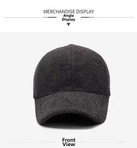 Front view of charcoal grey fleece-lined winter baseball cap showing wool blend texture