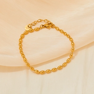 British vintage style gold oval bead chain bracelet in polished stainless steel for women