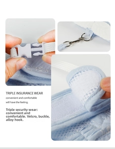 Détail du harnais bleu pour chat avec fermeture velcro et crochet en alliage durable