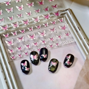 Relief butterfly nail art stickers M-1016 with shell luster and pink gradient effect