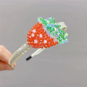 Handmade beaded strawberry headband with red crystals and sequins for girls