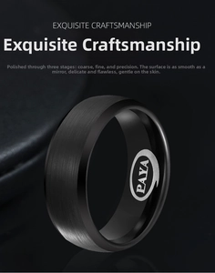 Detailed view of black tungsten ring featuring a brushed texture and polished inner edge