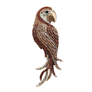 Vintage parrot brooch with colorful rhinestones on alloy base for elegant coat styling