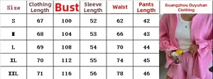 Guide des tailles pour l'ensemble deux pièces femme avec haut manches longues et short
