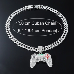 Silver iced out game controller pendant with 50cm Cuban chain for hip hop style fashion