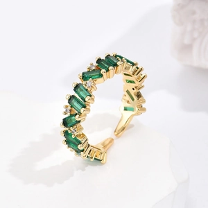Geometric Open Ring Brass 18K Gold Plated Cubic Zirconia Micro Pave Elegant Adjustable Fashion Jewelry For Women