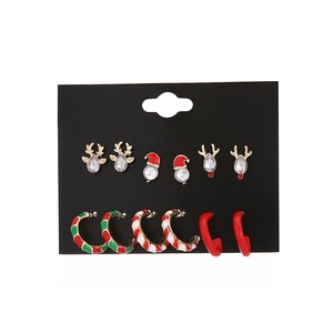 Christmas earrings set with reindeer studs and festive C-shaped hoops for women