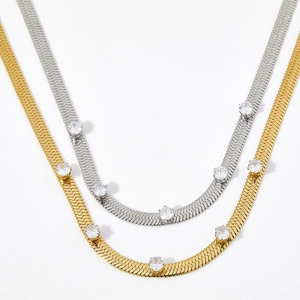 Catene a serpente in acciaio inossidabile oro e argento con zirconi tondi scintillanti