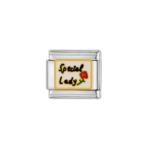 Maillon de bracelet italien en acier inoxydable avec texte Special Lady et motif fleur