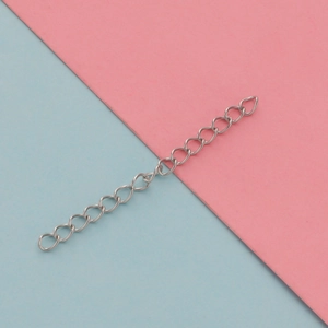 Detailed view of silver stainless steel extender chain for necklaces and DIY jewelry