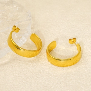 Minimalist gold-plated stainless steel C-shape earrings with a polished mirror finish